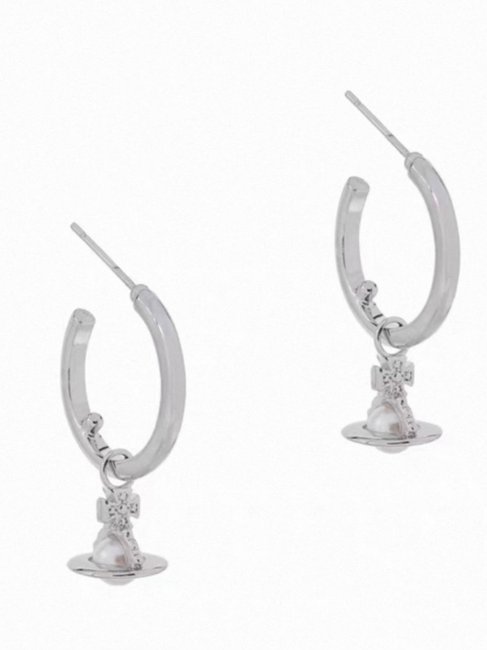 NIB Vivienne Westwood Silver Hoop Earring with Orb Pearl Charm